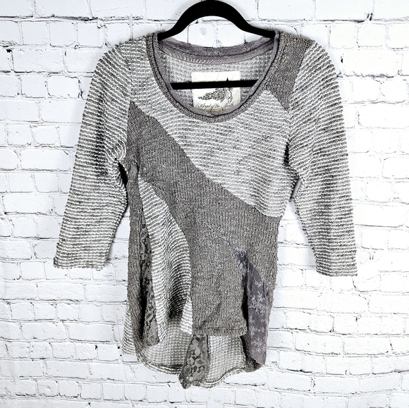 ANGEL OF THE NORTH ANTHRO | metallic thread knit scoop neck lace tunic sweater - Picture 1 of 8